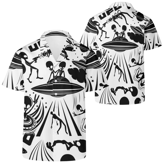 Black and White Abstract Design | Mens Hawaiian Casual Shirt - Blue BØxpopcustoms