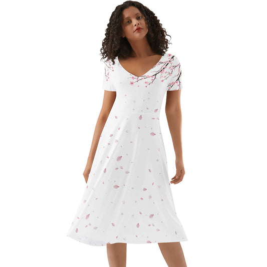 Cherry Blosom Petals | Womens Ruffle Summer Dress - Weeb Clothingpopcustoms