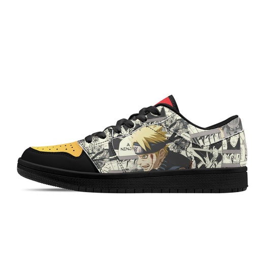 Naruto | Mens Black Low Top Leather Sneakers - Weeb Clothingpopcustoms