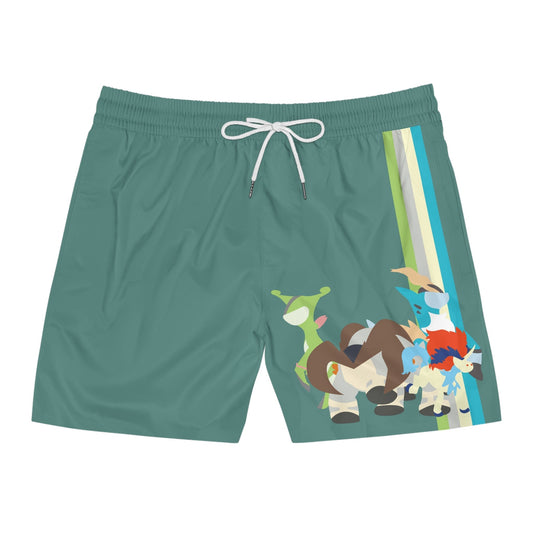Pokemon | Blue-Green Men's Mid-Length Swim Shorts (AOP) - Weeb ClothingPrintify