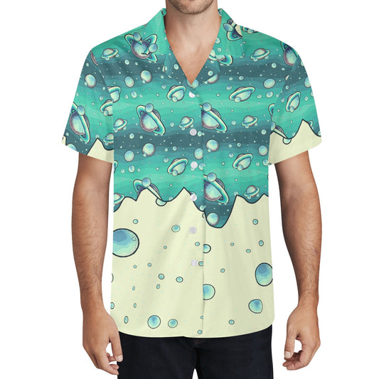 Teal Abstarct Design | Mens Hawaiian Casual Shirt - Blue BØxpopcustoms